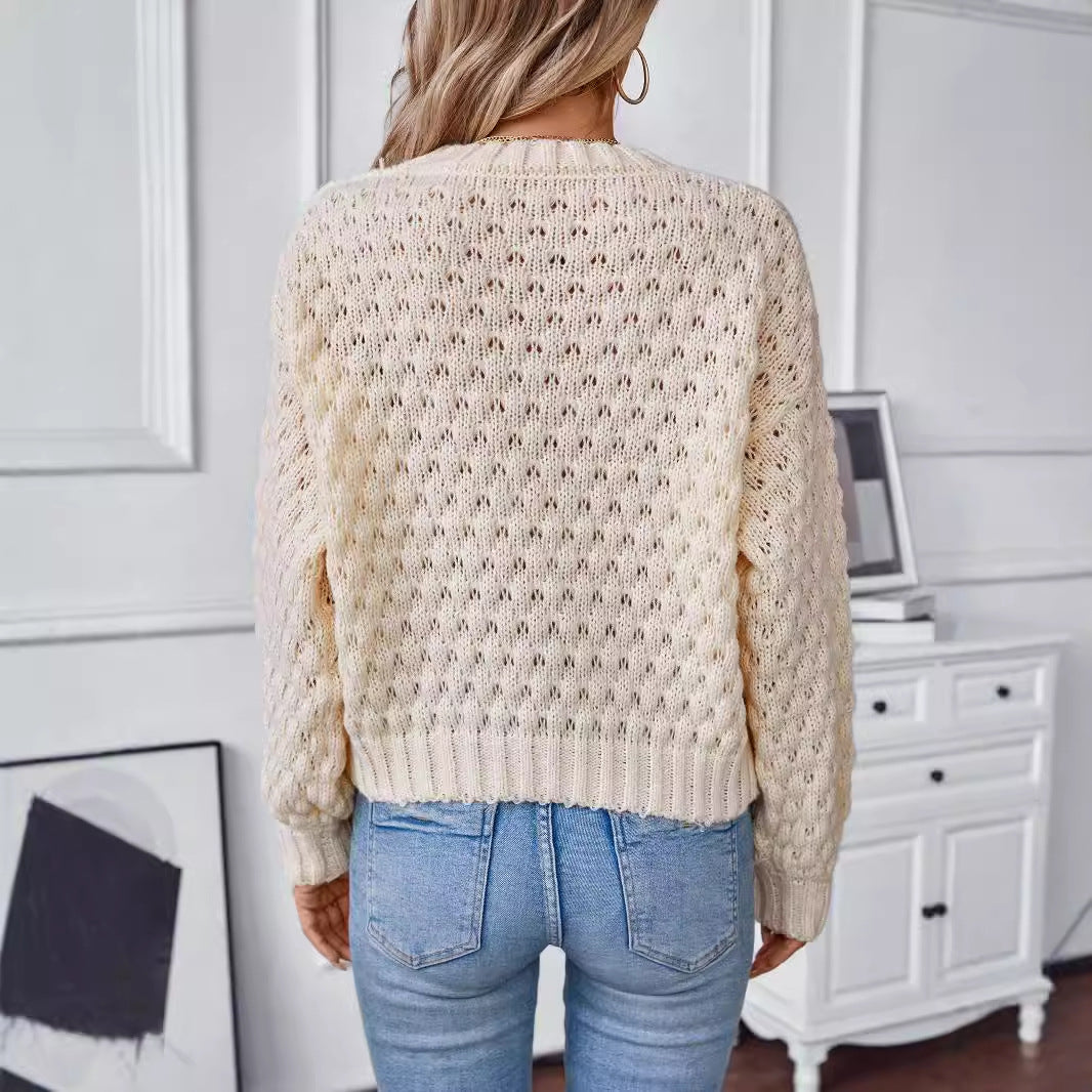 Damen gemütlicher Strickpullover mit strukturiertem Zopfmuster und lässigem Schnitt Sovae
