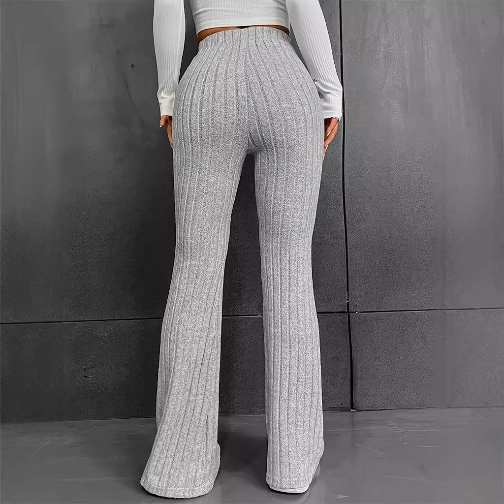 Damen Bequeme Flared-Strickhose mit hohem Bund und Rippstruktur Sovae