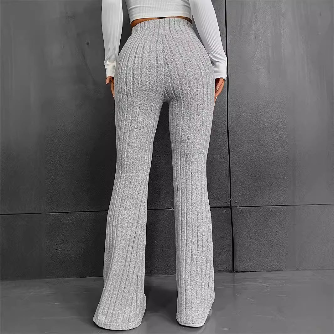 Damen Bequeme Flared-Strickhose mit hohem Bund und Rippstruktur Sovae