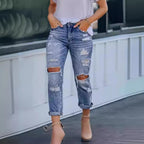 Damen Zerstörte Mom-Jeans mit hoher Taille und lässigem Schnitt Sovae