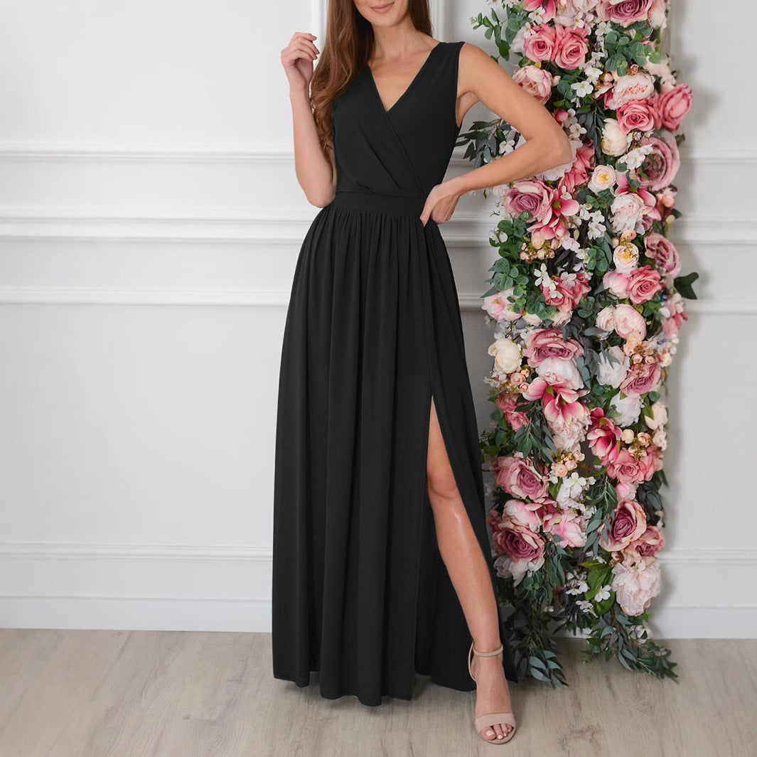 Damen Maxikleid mit raffiniertem Wickeldesign und verführerischem Beinschlitz Sovae
