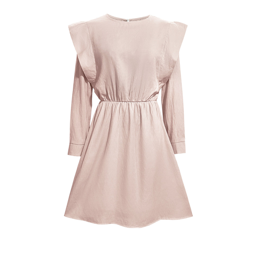 Damen elegantes Minikleid mit tailliertem Schnitt und schulterfreien Puffärmeln Sovae