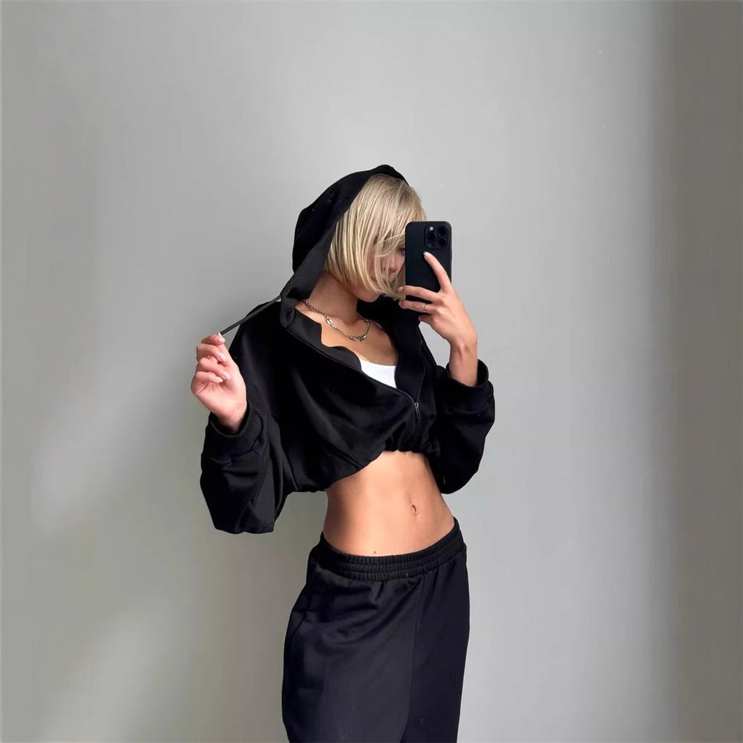 Damen sportlicher Kapuzenpullover und weite Freizeithose Set Sovae