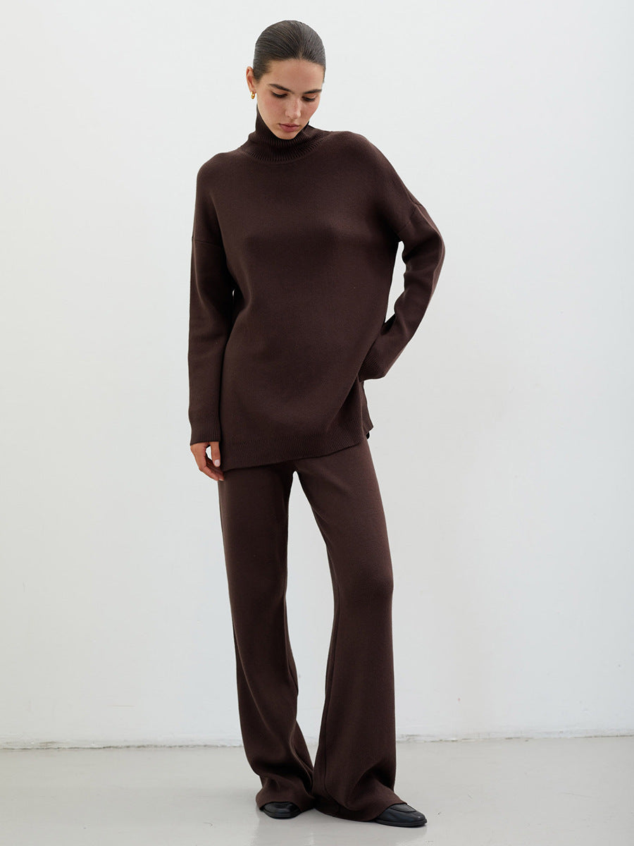 Damen Modisches Strickensemble mit hohem Kragen und weitem Schnitt Sovae