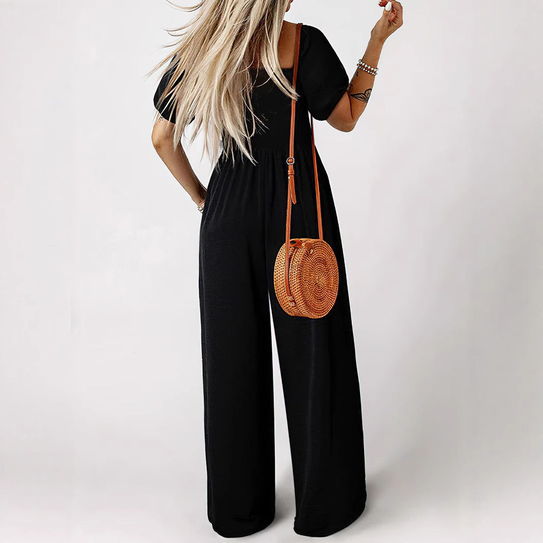 Damen Elegantes Jumpsuit mit Puffärmeln und weitem Bein Sovae