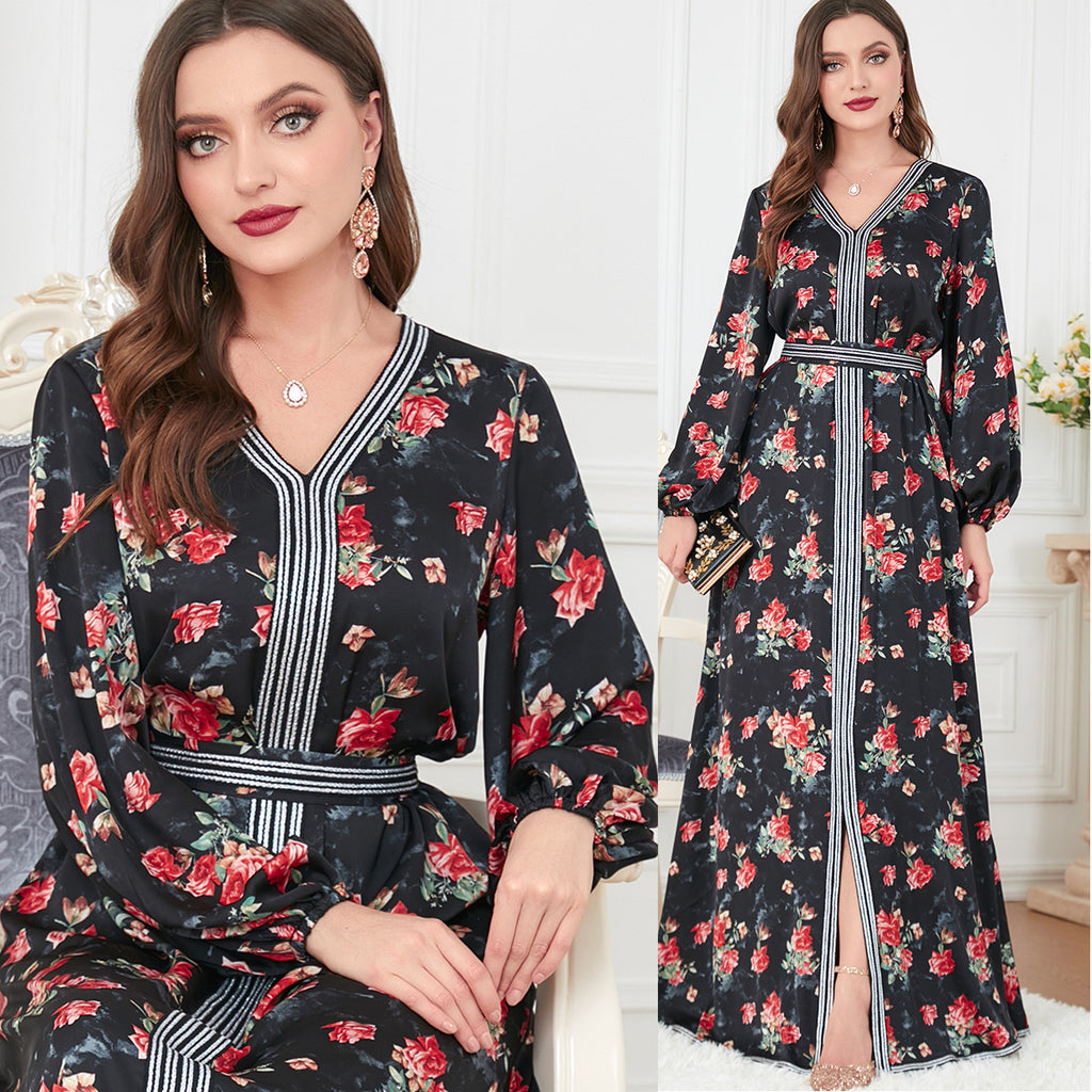 Damen Elegantes Maxikleid mit floraler Print und V-Ausschnitt Sovae