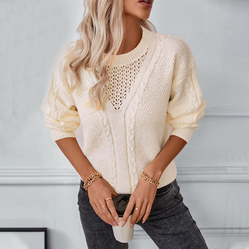 Damen Strickpullover mit modernem V-Ausschnitt und Zopfdesign Sovae