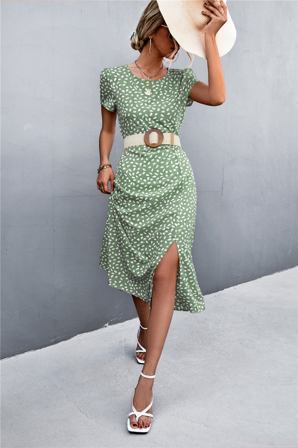Damen Midikleid mit asymmetrischem Schnitt und dekorativem Gürtel Sovae