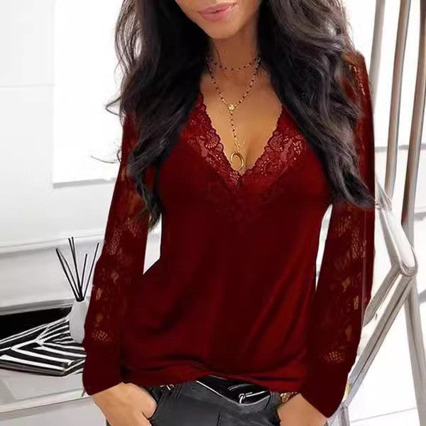 Damen Elegantes Oberteil mit Spitzenärmeln Sovae