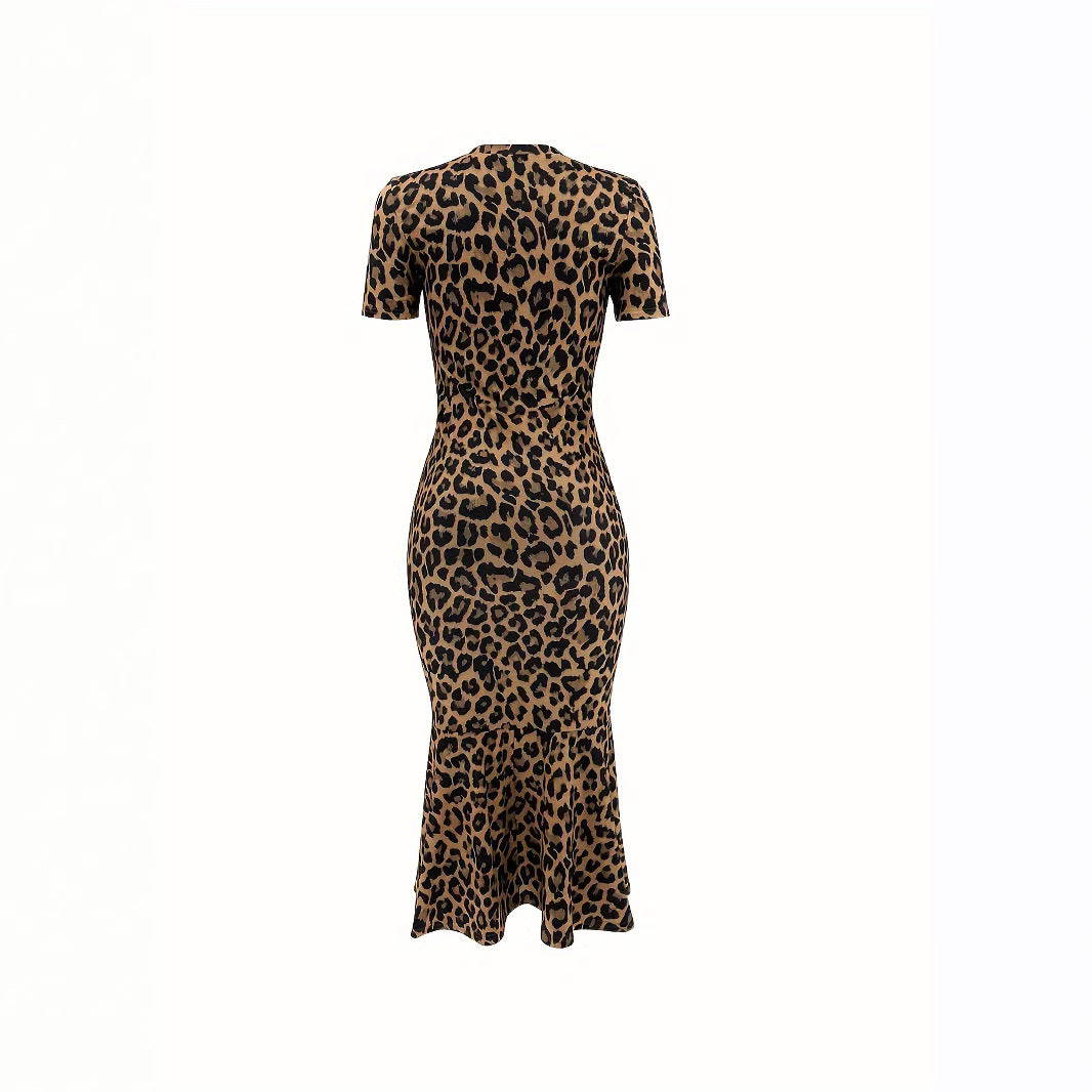 Damen Midi-Kleid mit elegantem Volant und zeitlosem Leopardenmuster Sovae