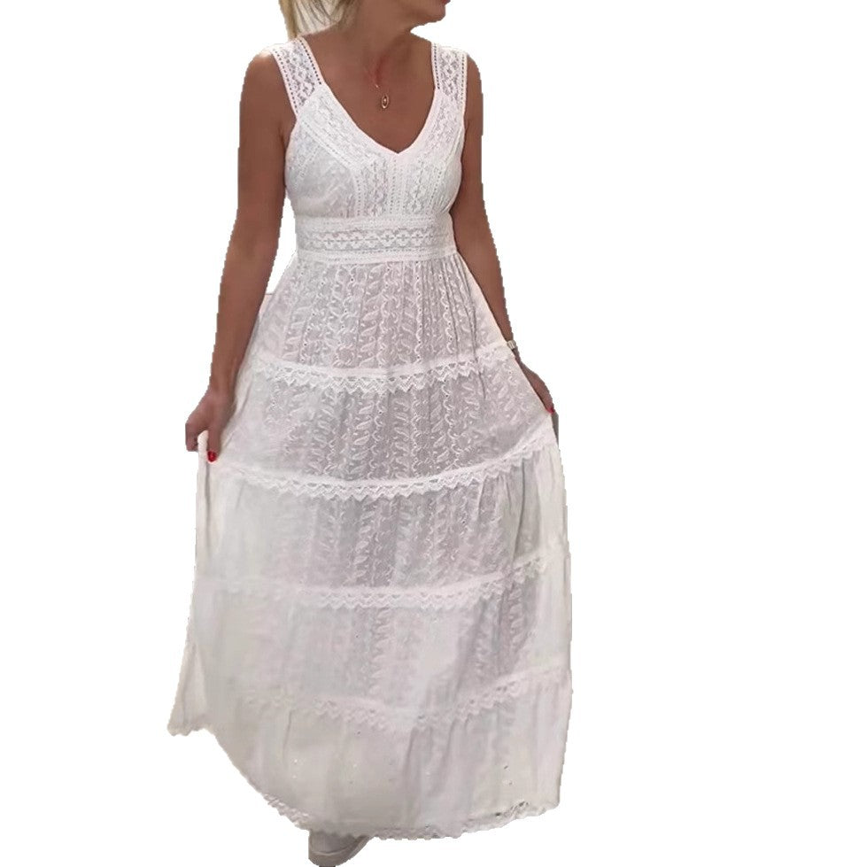 Damen Maxikleid mit Spitzenelementen und V-Ausschnitt Sovae