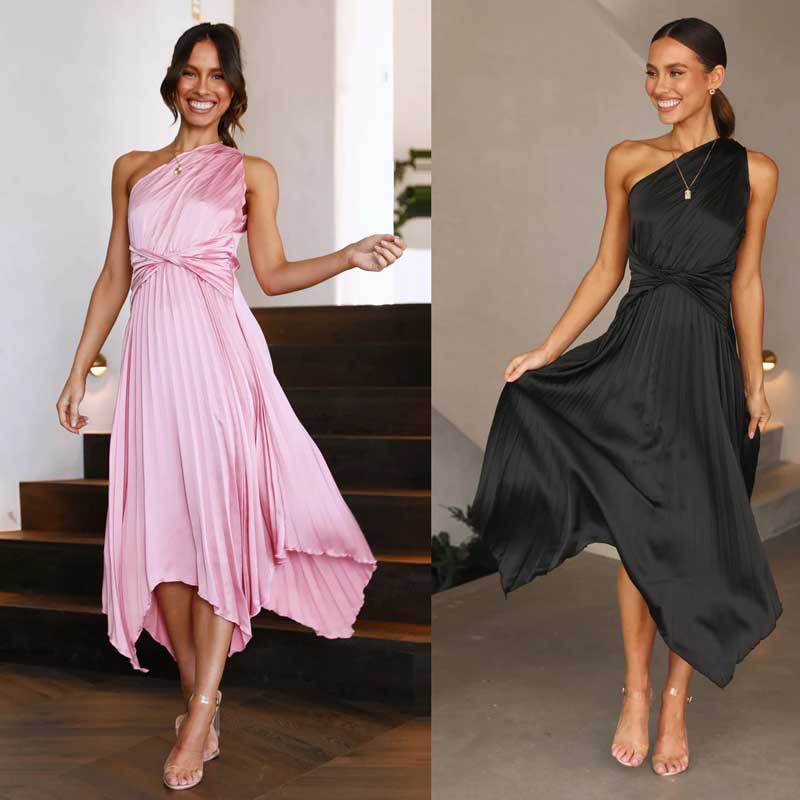Damen asymmetrisches plissiertes Maxikleid Sovae