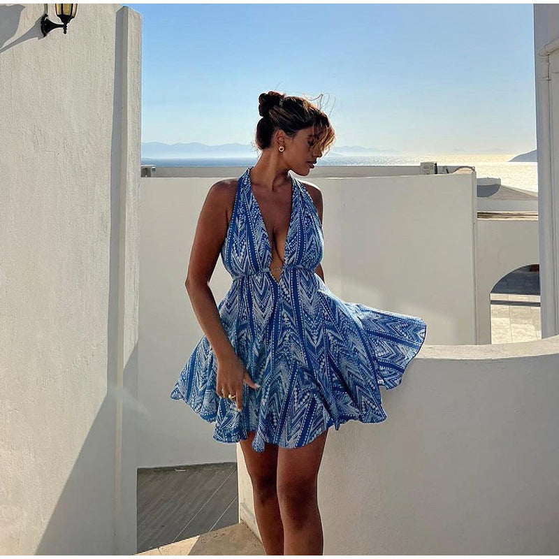 Damen Sommerliches Minikleid mit verführerischem V-Ausschnitt Sovae