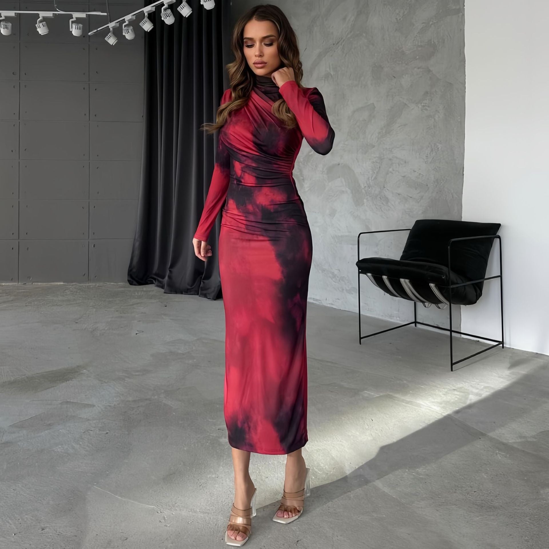 Damen zeitloses Maxikleid mit langem Arm und elegantem Schnitt Sovae