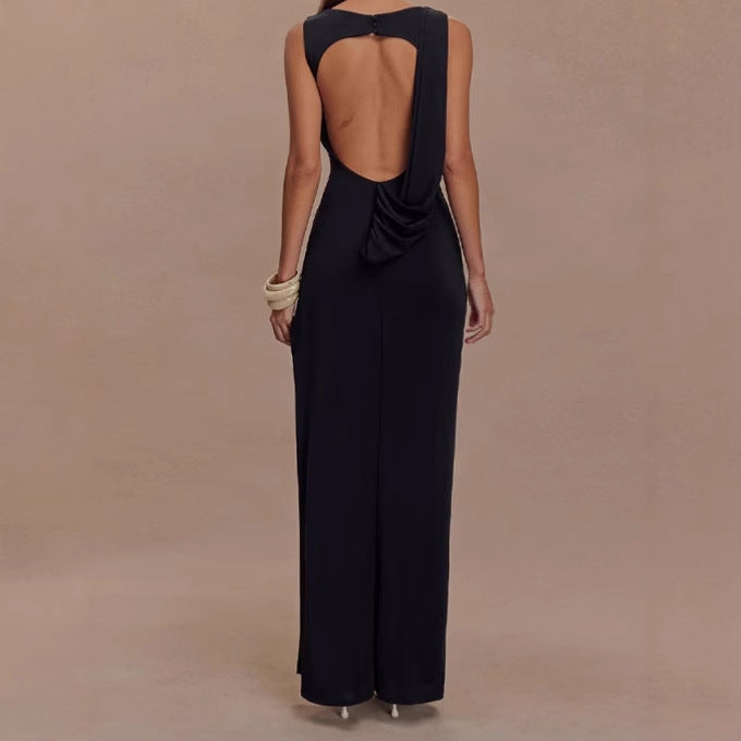 Damen Elegantes Maxi-Kleid mit drapiertem Oberteil und seitlichem Schlitz Sovae