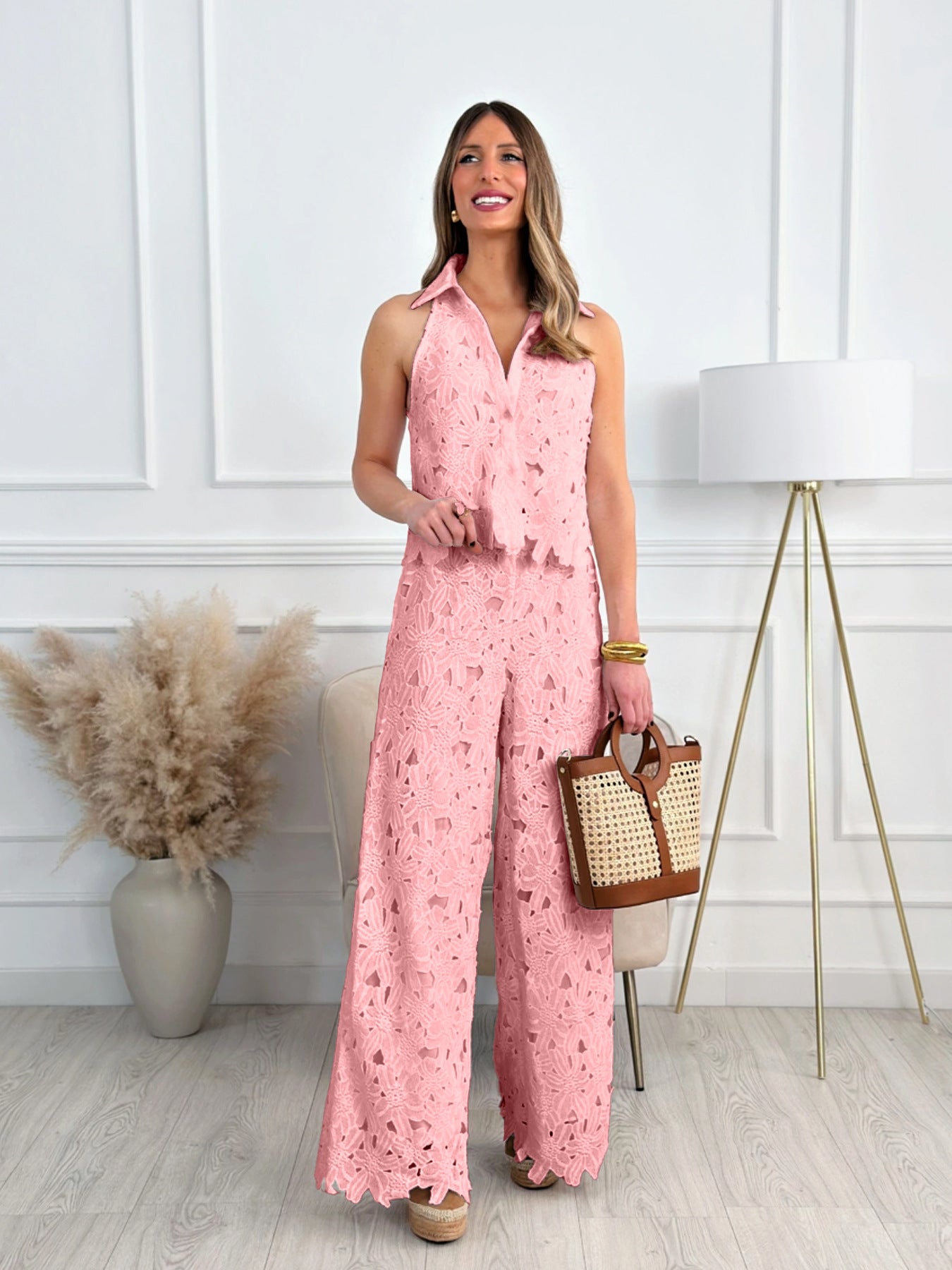 Damen luftiges Overall mit floralen Stickereien Sovae