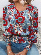 Damen Blumenshirt mit elastischem Bund Sovae