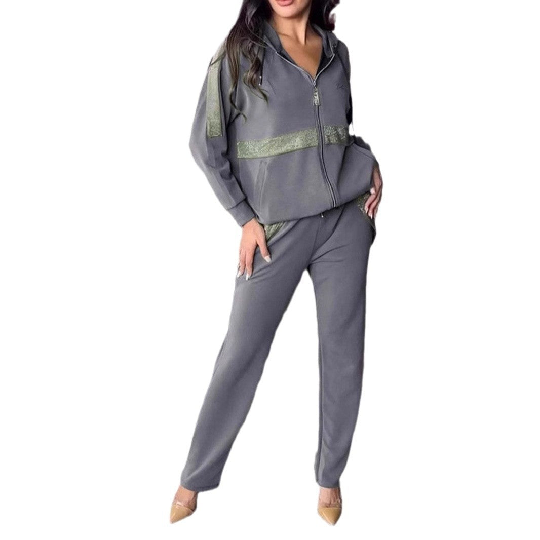 Damen sportliches und elegantes Freizeit-Set mit glänzenden Akzenten Sovae