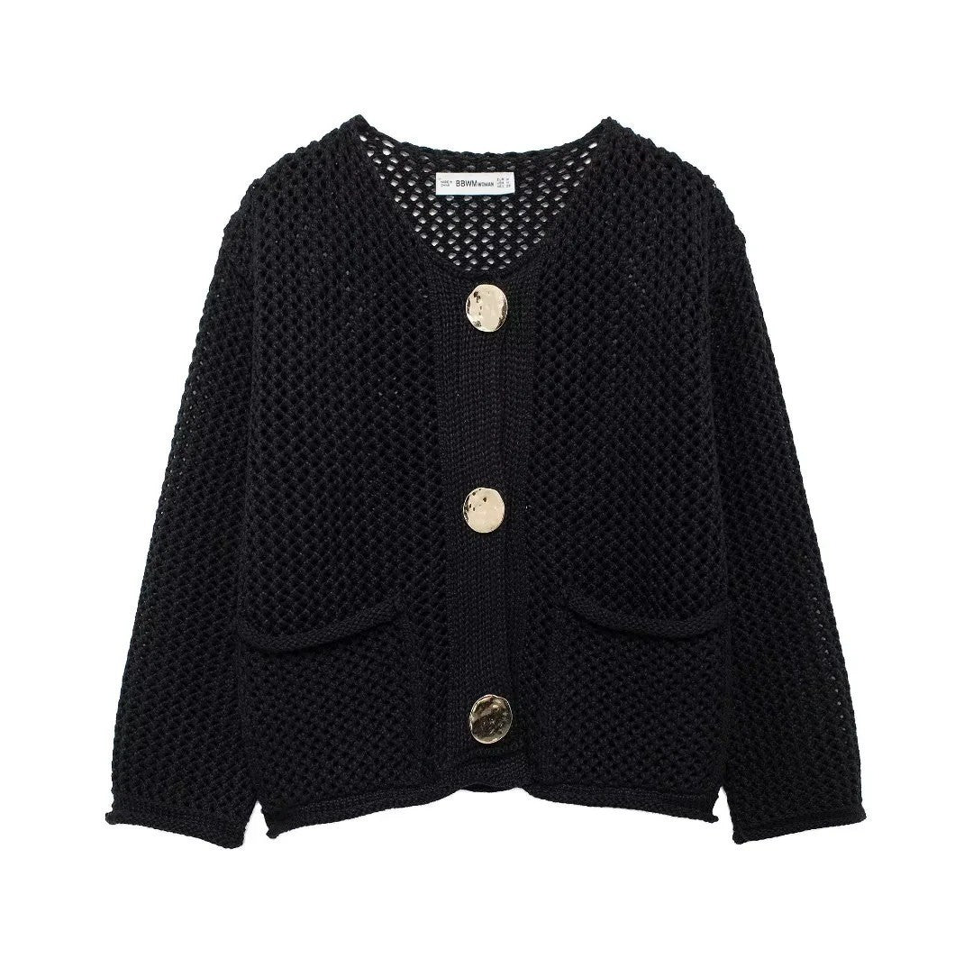 Damen Strickjacke mit dekorativen Knöpfen und praktischen Taschen Sovae
