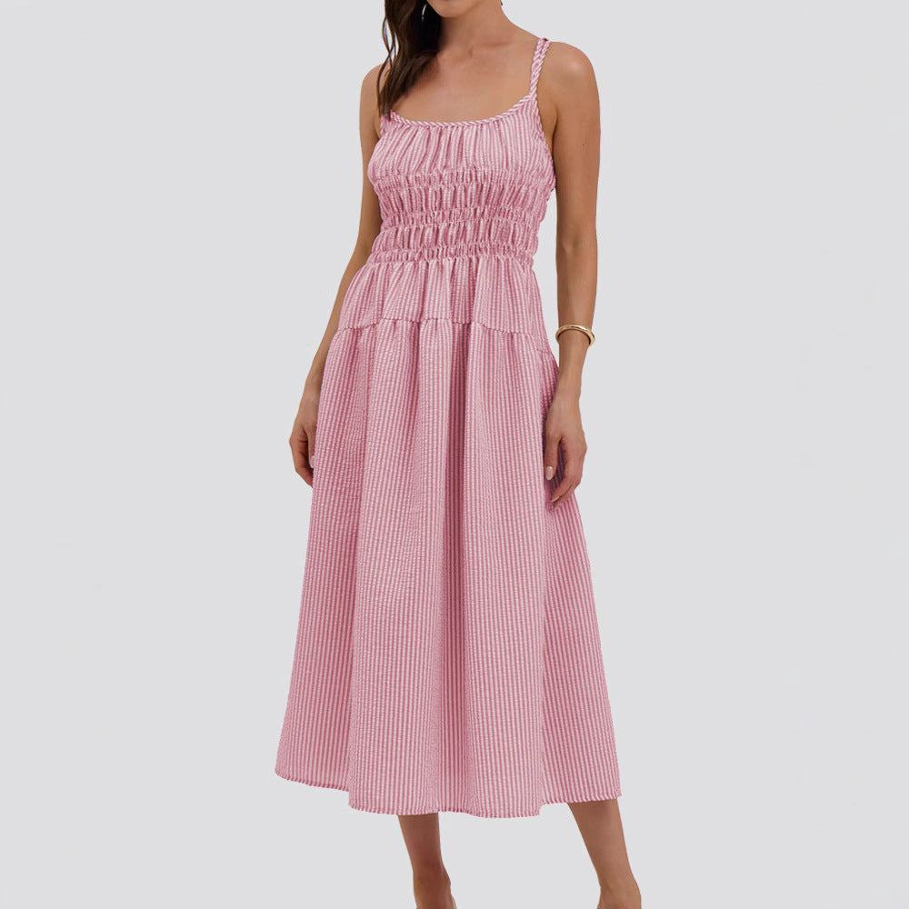 Damen verspieltes Maxikleid mit lässigem Schnitt und Raffungen Sovae
