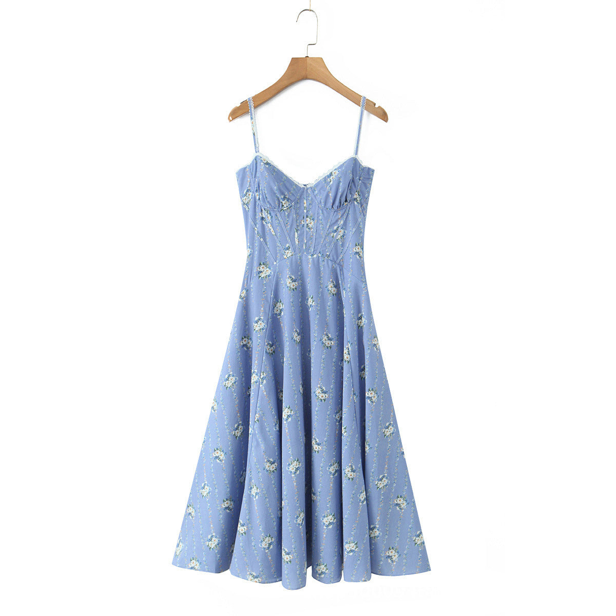 Damen Midi-Kleid mit floralem Design und feinen Spaghetti-Trägern Sovae