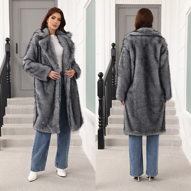 Damen Modischer Oversized Pelzmantel mit Kapuze Sovae