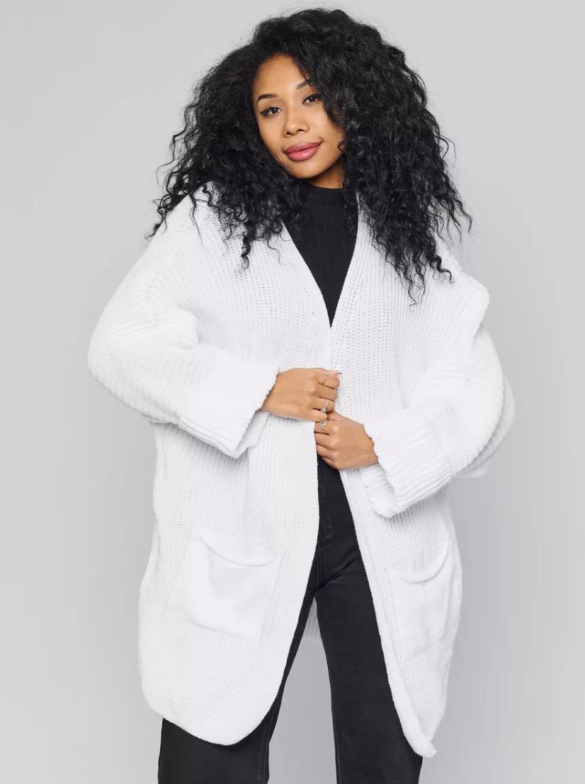 Damen Oversized Strickjacke mit großen Taschen und bequemen Rippenärmeln Sovae