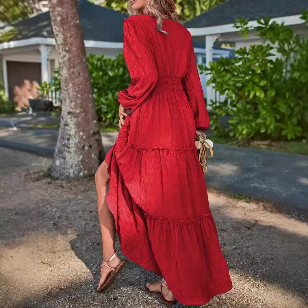 Damen luftiges Maxikleid mit voluminösen Ärmeln Sovae