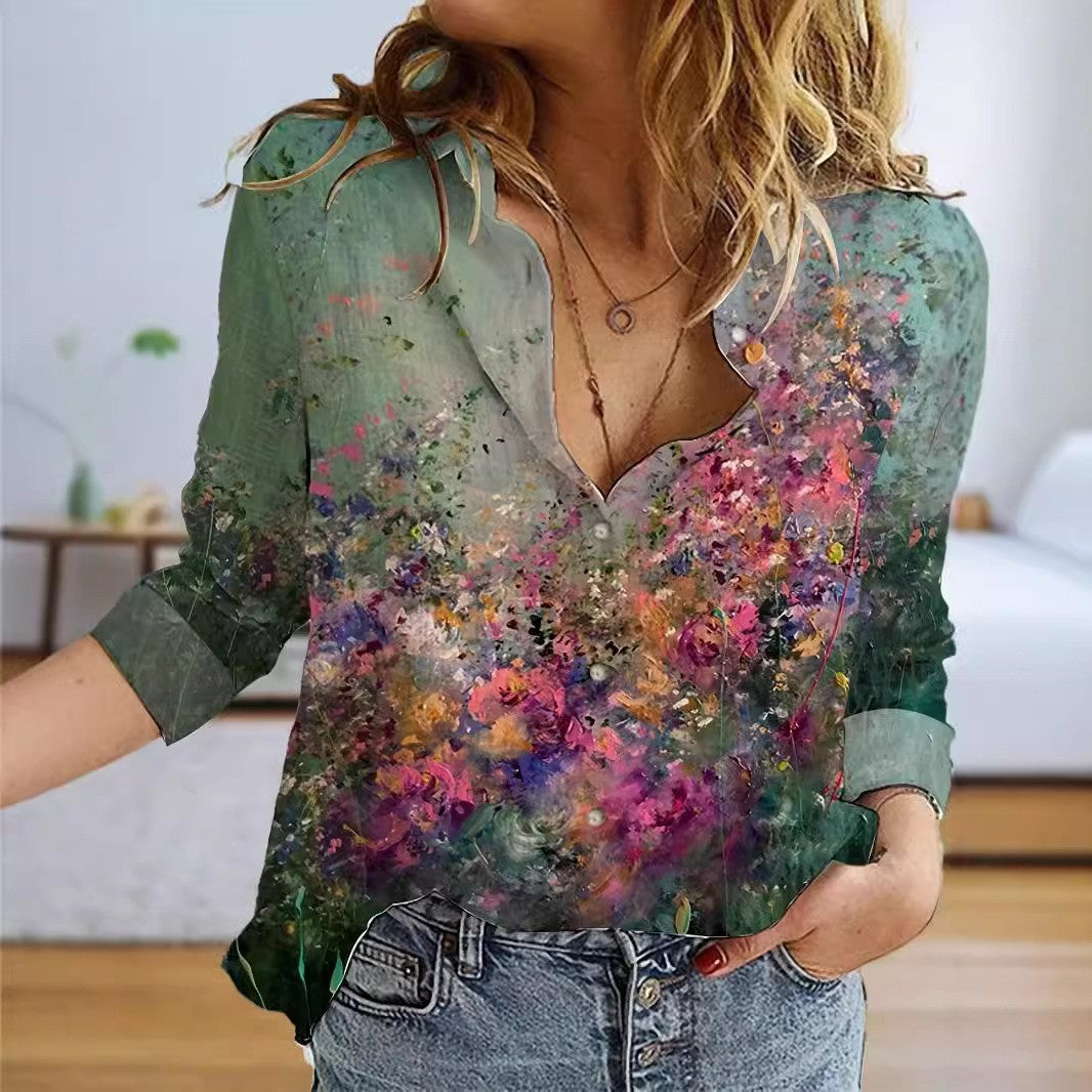 Damen Bluse mit floralen Akzenten und asymmetrischem Schnitt Sovae