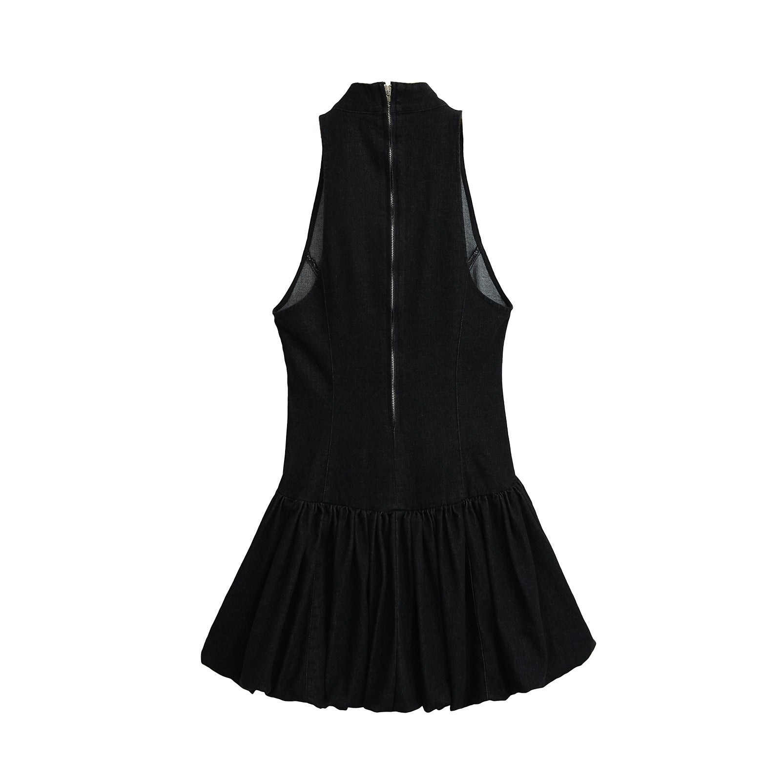 Damen Jeanskleid mit voluminösem Rock und hochgeschlossenem Design Sovae