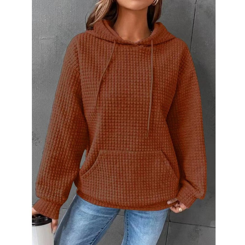 Damen Waffelstruktur Hoodie mit Kängurutasche und lässigem Schnitt Sovae