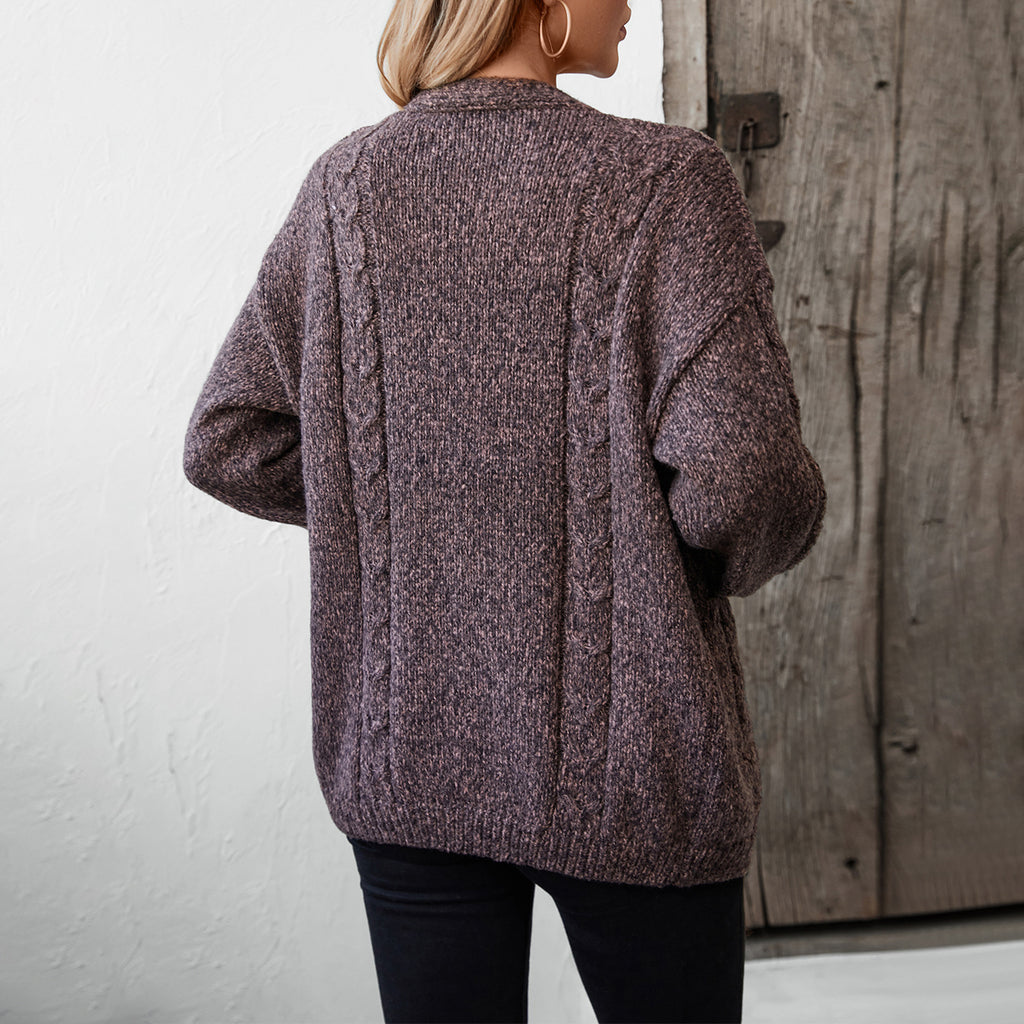 Damen Strickjacke mit Zopfmuster und Taschen Sovae