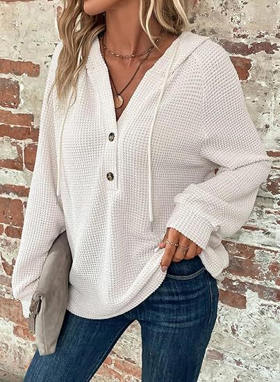 Damen Waffelstruktur Kapuzenpullover Sovae