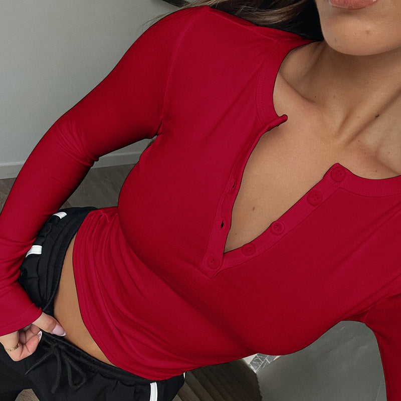 Damen Langarmshirt mit Knopfdetails und figurbetontem Schnitt Sovae