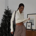 Damen Strickpullover mit Zopfmuster und kurzem Schnitt Sovae