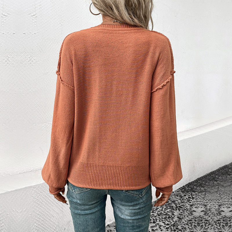 Damen V-Pullover mit voluminösen Ärmeln und verspielten Details Sovae