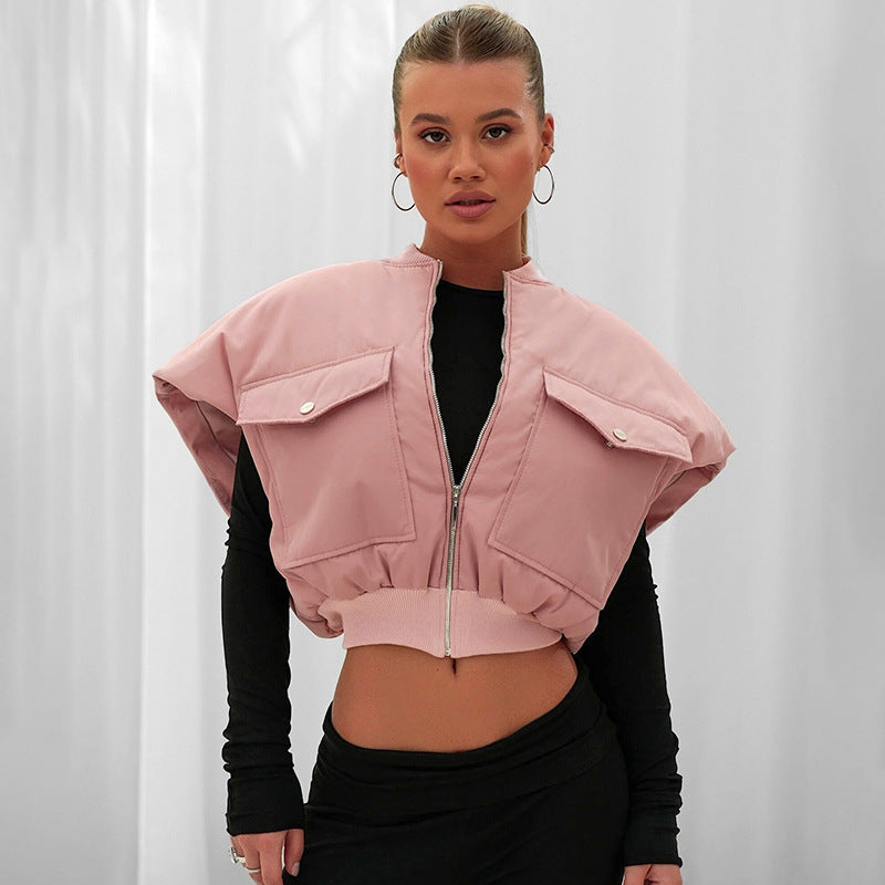 Damen modischer cropped Funktionsjacke mit überschnittenen Schultern Sovae