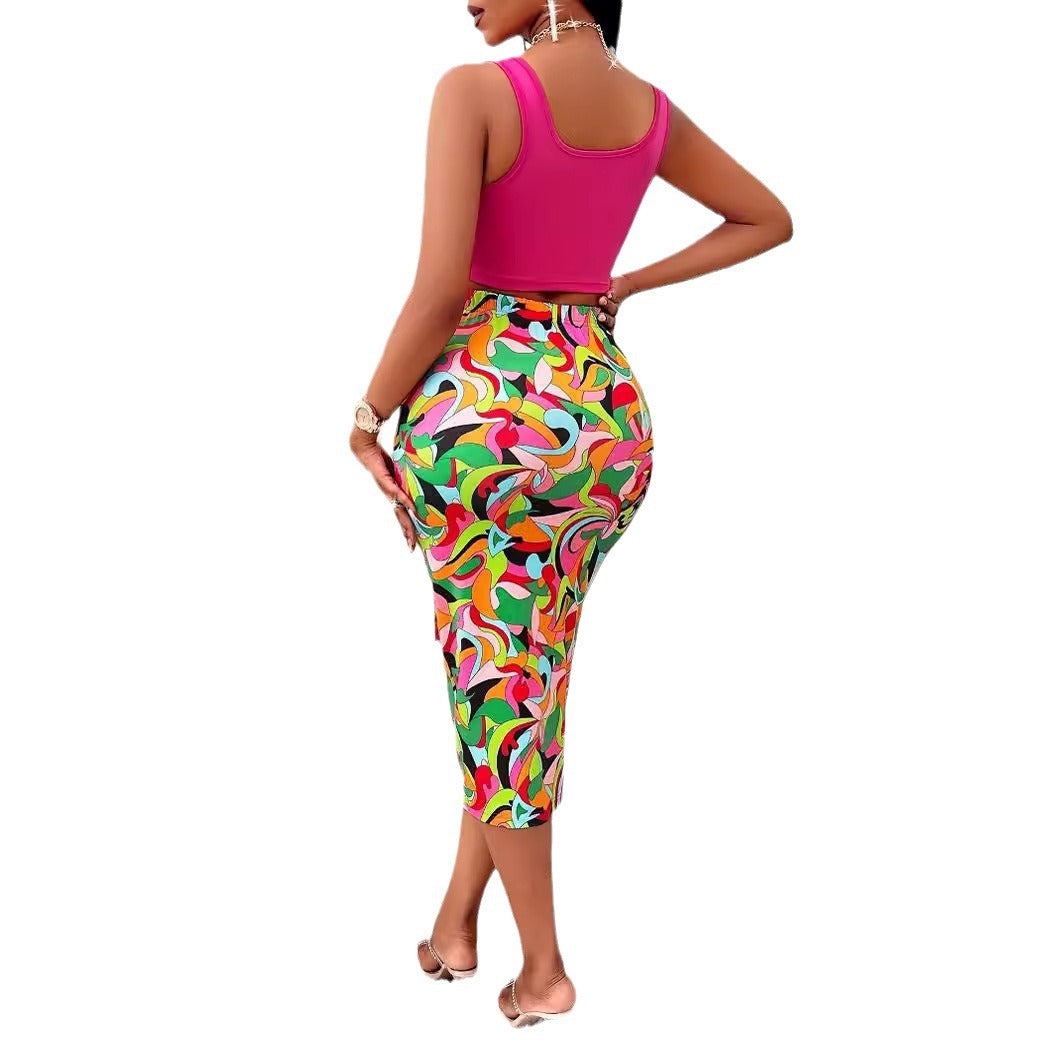 Damen Bunter Midirock mit seitlichem Knoten Sovae