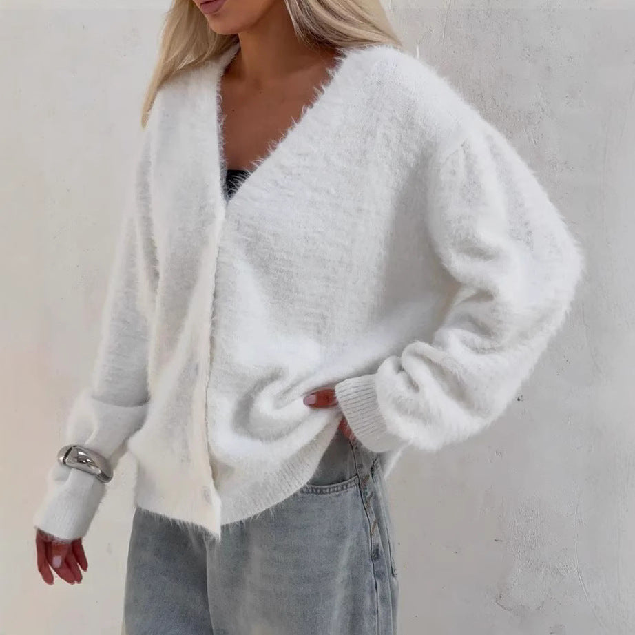 Damen Kuscheliger Strick-Cardigan mit Knopfleiste und feiner Textur Sovae