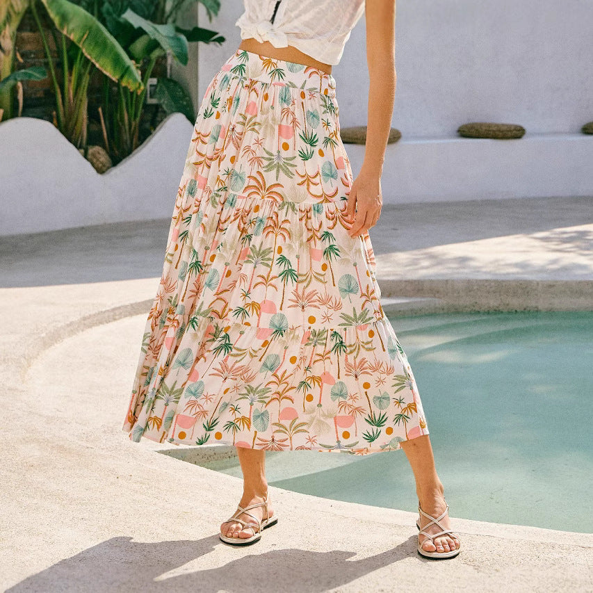 Damen Maxirock mit fließendem Schnitt und floralem Design Sovae