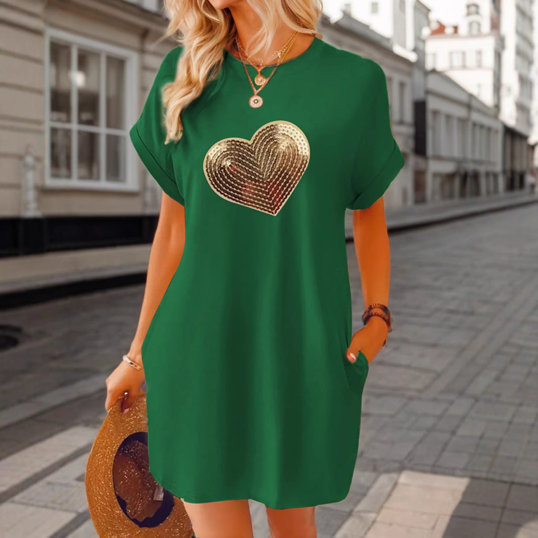 Damen Freizeitkleid mit funkelndem Herzmotiv Sovae