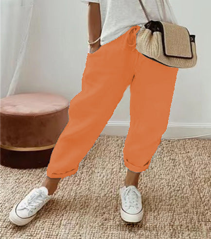 Damen bequeme Leinenhose mit elastischem Bund Sovae
