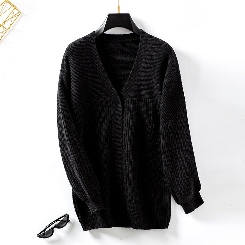 Damen lockere Strickjacke mit V-Ausschnitt und Strukturmuster Sovae