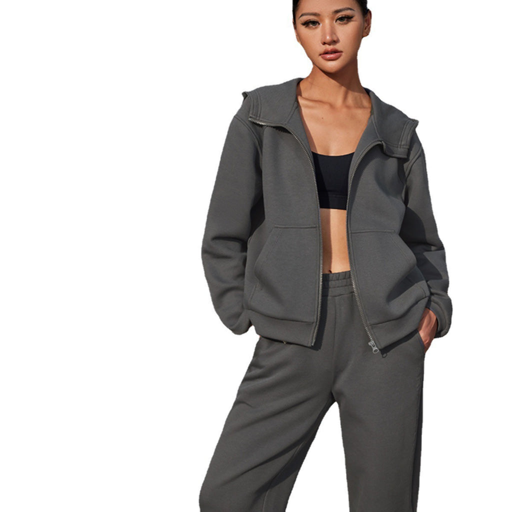 Damen sportliches Fleece-Set mit Kapuze und Reißverschluss Sovae
