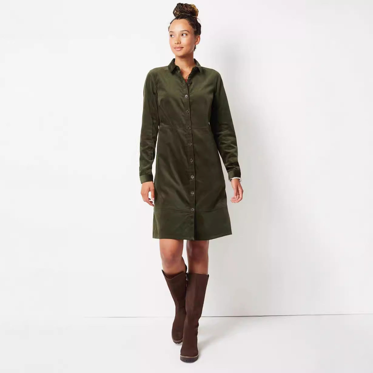 Damen Velourshemdkleid mit praktischen Taschen Sovae