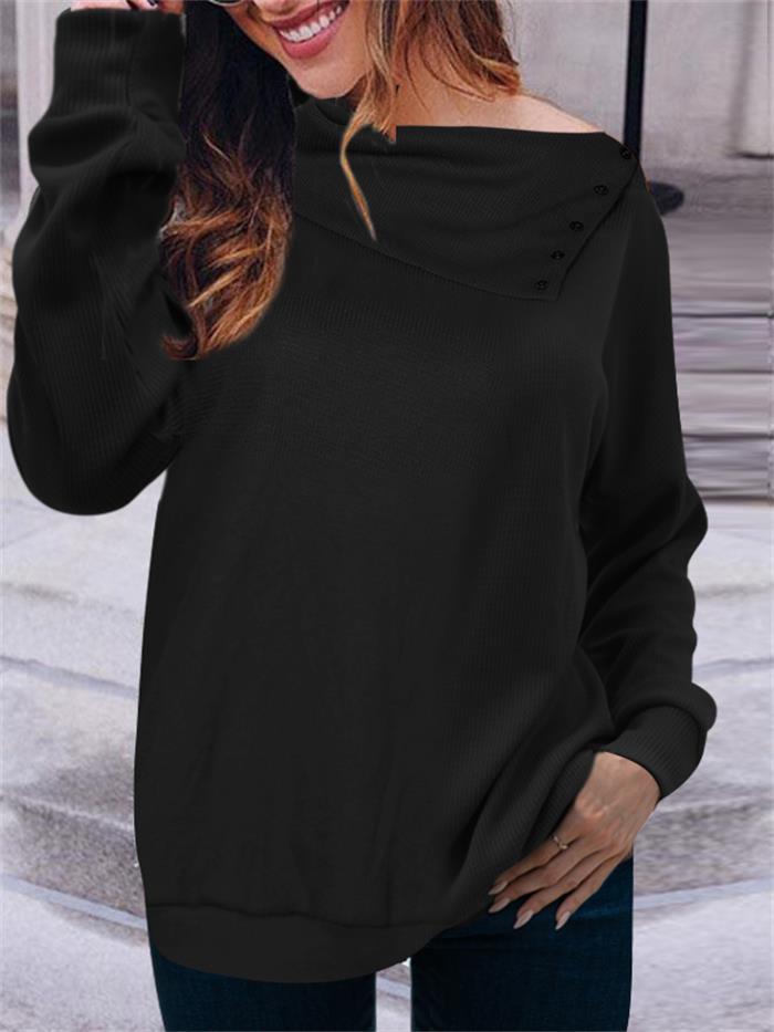 Damen eleganter Oversized Pullover mit asymmetrischem Halsausschnitt und Knopfdetails Sovae