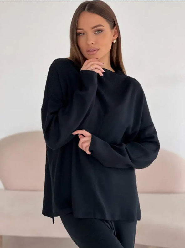 Damen lässiges Strickensemble mit hohem Kragen Sovae