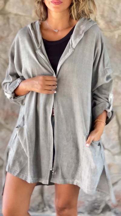 Damen lässige Zip-Hoodie-Jacke mit Taschen Sovae