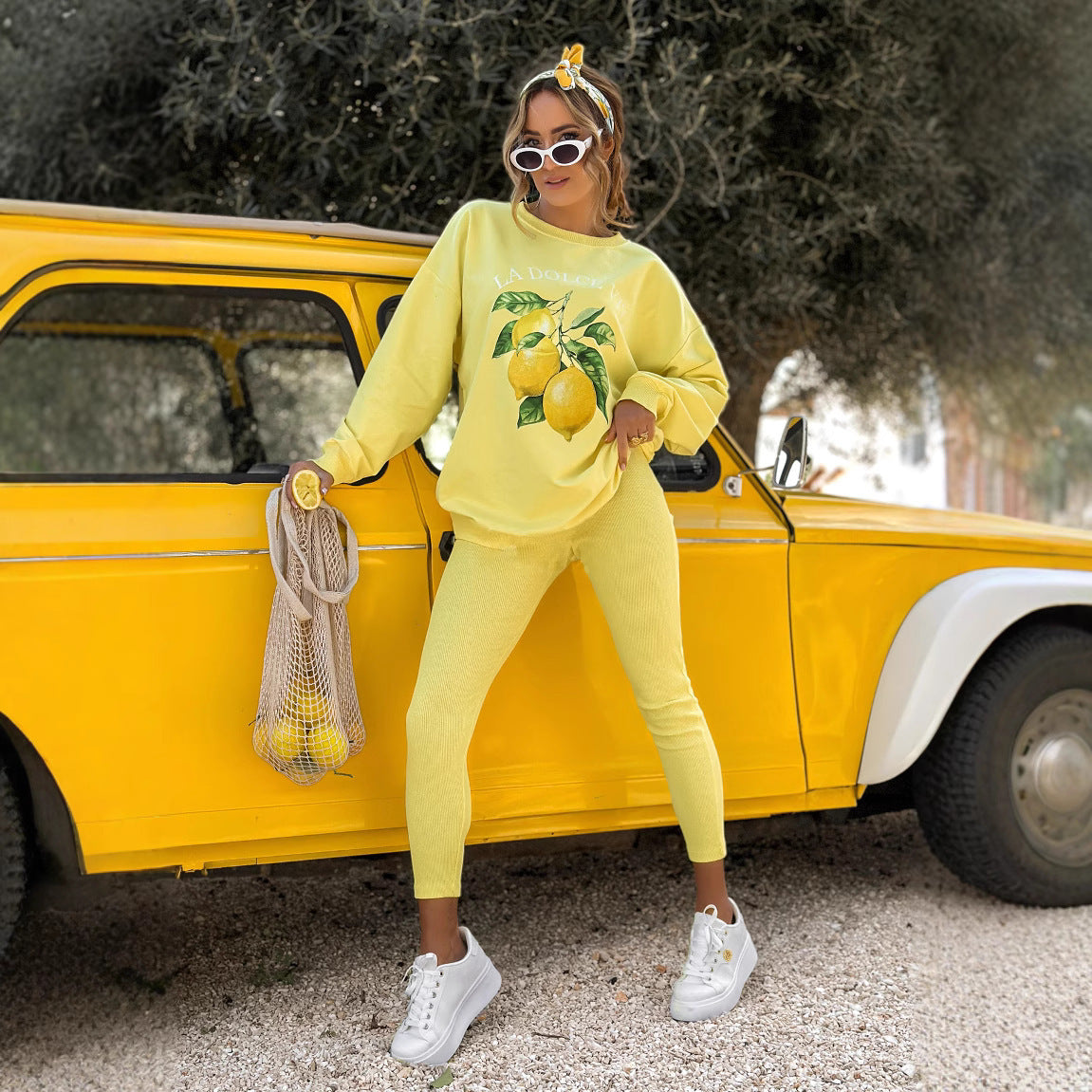 Damen Sportliches Lounge-Set mit frischem Zitronen-Design Sovae