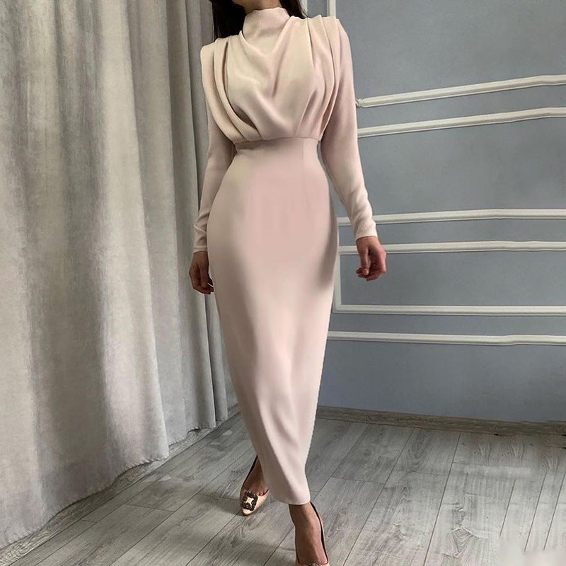 Damen Elegantes Langarmkleid mit Drapierung Sovae